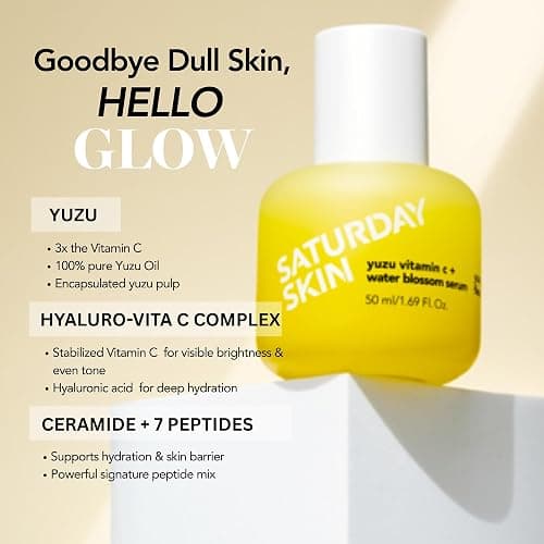 Saturday Skin Yuzu Vitamin C Serum-Brightening Hydrating Anti-Aging Serum with Hyaluronic Acid Peptides Niacinamide Plumping Glass Skin for Uneven Tone Dark Spots Korean Skin Care (50 ml) thumbnail 2