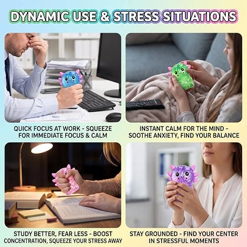 Axolotl Squishy Toys 4 Pack, 3.15 Inch Cute Sitting Axolotl Stress Balls, Soft TPR Sparkly Squeeze Fidget Toys for Anxiety Relief, Kawaii Sensory Toys for Kids Adults Party Favors Classroom Prizes thumbnail 6