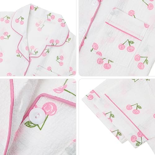 MASOCIO Girls Pajamas Set Short Sleeve Kids Print Button Down 2PCS Nightwear with Shorts for Kids 4-12 Years thumbnail 4
