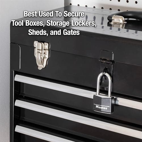 Master Lock Keyed Outdoor Long Shackle Aluminum Padlock, Tool Lock 141DLF | Weather-Resistant Solid Lock With Key, Long Shackle Lock For Gates, Fences, Toolboxes Black Covered Aluminum Lock thumbnail 3