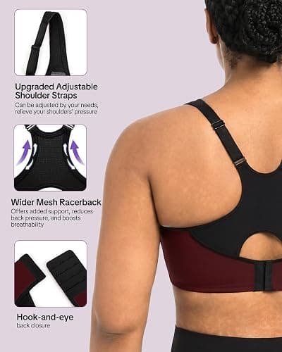 HSIA High Support Sports Bra for Women Full Coverage Unlined Large Bust Bra | Outside Underwire, High Impact Lift, Wider Mesh Racerback, Adjustable Straps, for Running, HIIT & Sports, 2 Nipple Covers thumbnail 4