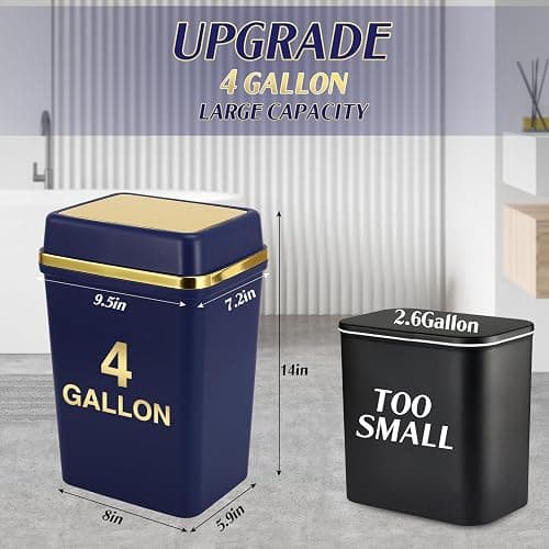 WSBArt Bathroom Trash Can with Lid 4 Gallon Trash Can with Swing Lid Navy Blue Small Garbage Can Bathroom Garbage Can with 300 Counts Trash Bags for Kitchen Bedroom Office thumbnail 2