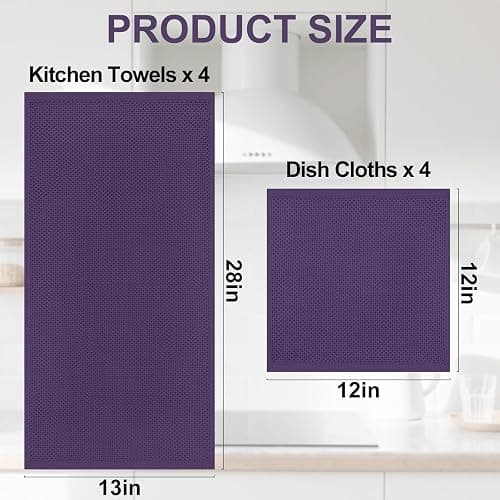 Homaxy 100% Cotton Kitchen Towels and Dishcloths Set, 12 x 12 Inches and 13 x 28 Inches, Set of 8 Bulk Kitchen Towels Set, Ultra Soft Absorbent Dish Cloths for Washing Dishes, Eggplant thumbnail 3