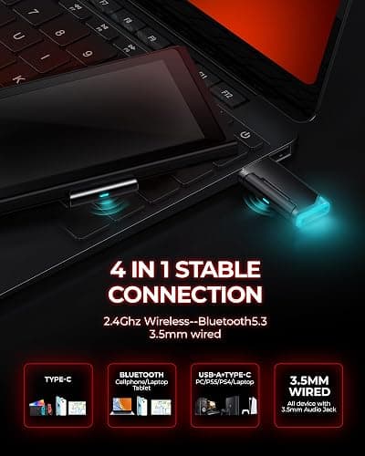 Wireless Gaming Headset, 7.1 Surround Sound, 2.4Ghz USB Gaming Headphones Bluetooth 5.4, 100-Hr Noise Canceling Mic RGB Light, Wireless Headset for PC PS5 PS4 Mac Switch, ONLY Wired Mode Suit for Xbox thumbnail 7