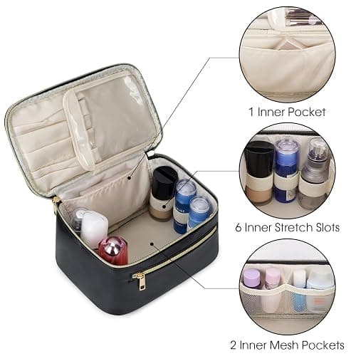 Wandering Nature Makeup Bag, Travel Make Up Organizer Cosmetic Brush Bags Case for Women in Vegan Leather, Black, Patent Pending thumbnail 4