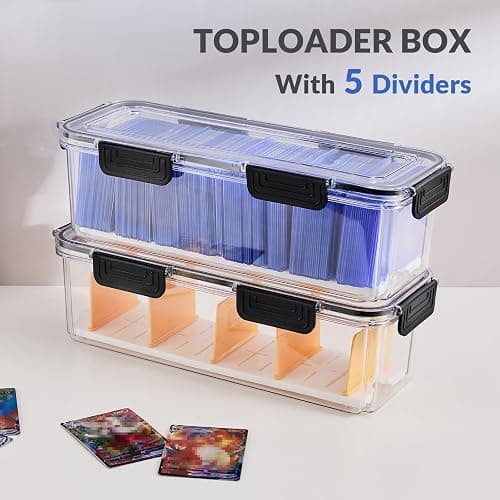DEEIF Toploader Storage Box, Trading Card Storage Box with 5 Dividers, Hard Plastic TCG Card Storage Box for Top Loaders, Large for 165 Toploaders 650 Cards (2 Pack) thumbnail 3