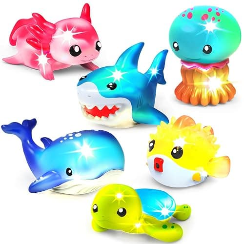 Tub Works® Under the Sea™ Light Up Bath Toys, 6 Pack | Water-Activated Light Up Toys Flash & Change Color | Easy-Grip Baby & Toddler Bath Toys | Sensory Bathtub Toys with Bath Lights for Kids Bath - Image 1