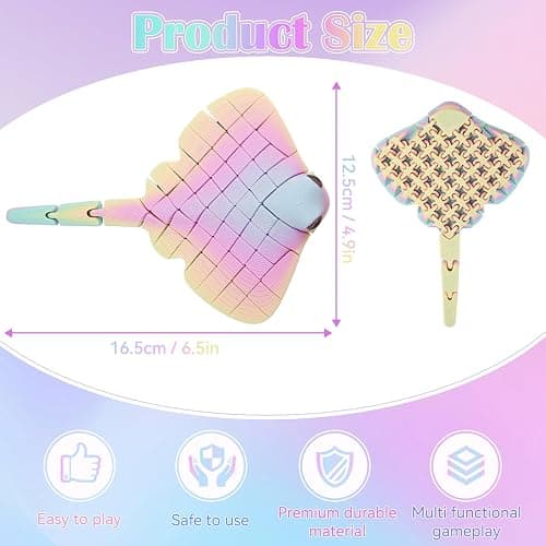 Manta Ray Fidget Toy, 3D Printed Toy Articulated Sea Animal Fidget Toys - Mantaray Multicolor PLA Flexible Fish Sensory Toy for Teens & Adults, Desk Toys for Stress Relief, Easter Basket Stuffers thumbnail 2