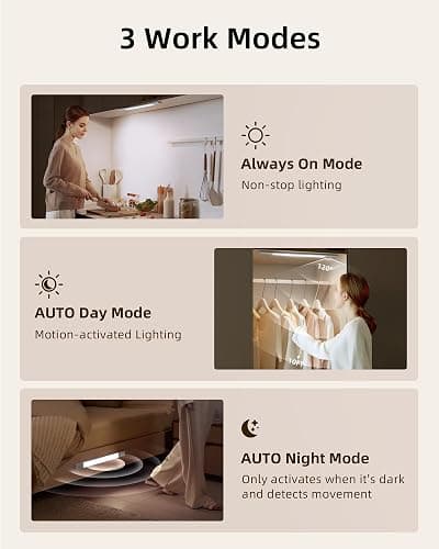 EZVALO Under Cabinet Lighting, 2200mAh Closet Lights with 2 Extra Batteries, 3 Color Temps Motion Sensor Lights Indoor, LED Lights for Closet, Pantry, Kitchen thumbnail 5