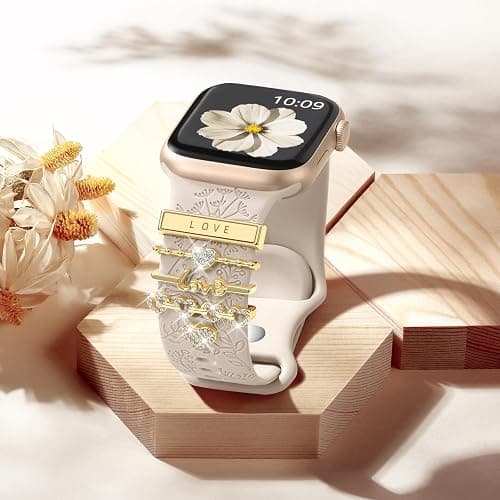 DGege 5pcs Charm Bands Compatible with Apple Watch Bands for Women 40mm 38mm 41mm 44mm 42mm 45mm 46mm 49mm,Soft Silicone Decorative Ring Loops Strap for iWatch Series 11/10 9 8 7 6 5 4 3 2 1 SE/Ulta thumbnail 4