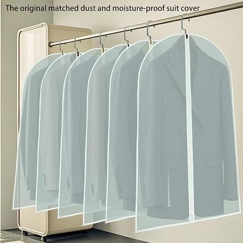 Qiviluto 3 Pack Suit Hangers for Men is a Wooden Hanger with Non Slip Pants Bar and 3 Pack Suit Moistureproof Cover, It's a Better, Higher-end Jacket and Sweater Hangers (Natural) thumbnail 5