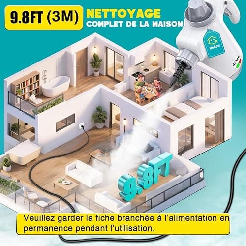 Nettoyeur Vapeur Portatif 1050W, Nettoyage Haute Température – 100% Sans Chimie Désinfection, Appareil Multifonction pour Cuisine, Salle de Bain, Voiture, Sols et Tissus thumbnail 8