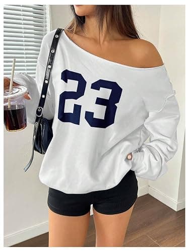 Verdusa Women's Number Off The Shoulder Tops Y2K Streetwear Oversized Sweatshirt thumbnail 3