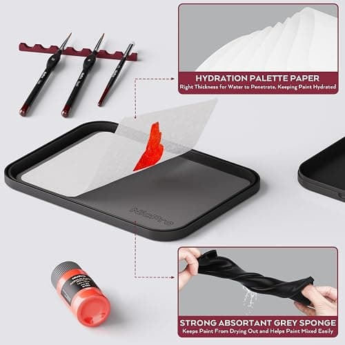 Nicpro Professional Miniature Painting Kit, Stay Wet Palette & 16PCS Detail Paint Brushes Drybrush with Nylon Bag, 100PCS Pallet Paper, 4PCS Sponge, Mixing Paint Saver Palette for Miniature Model thumbnail 3