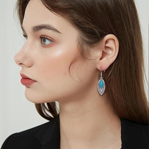 NEWITIN 20 Pieces Silver Bohemian Jewelry Set for Women Fashion Costume Jewels Turquoise Necklace Bracelet Ring Earrings Western Turquoise Jewelry Set for Women thumbnail 7
