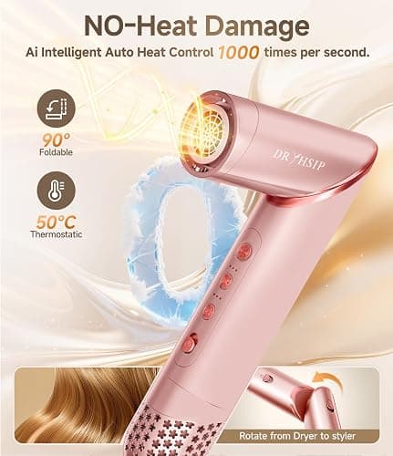 8 in 1 Hair Styler & Air Dryer Wrap Curler, High-Speed Negative Ionic Foldable Hair Tools Fast Drying, Multi Professional Hot Air Styler for Curling Volumizing Straightening Styling (Pink) thumbnail 2