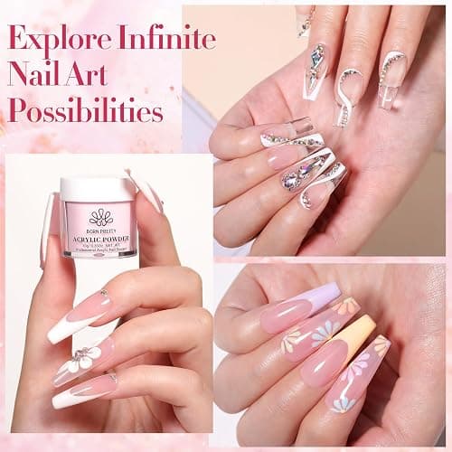 BORN PRETTY Acrylic Nail Kit - Powder & Liquid Set, Pink, White, Clear Acrylic Powder with Nail Liquid Monomer for Quick Gel Extensions thumbnail 3