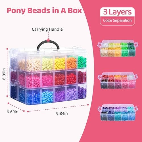 Umikk 10,000 Pcs Pony Beads, Beads for Hair, 30 Assorted Colored Beads for Bracelets Making, Kandi Friendship Bracelet Beads for Craft, Jewelry Making, Christmas Gifts (Boxed) thumbnail 3