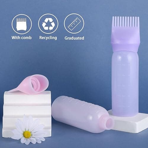 Pimoys Root Comb Applicator Bottle 6 Ounce, Oil Applicator for Hair Dye, Hair Oiling Bottle Brush with Graduated Scale, Purple thumbnail 4
