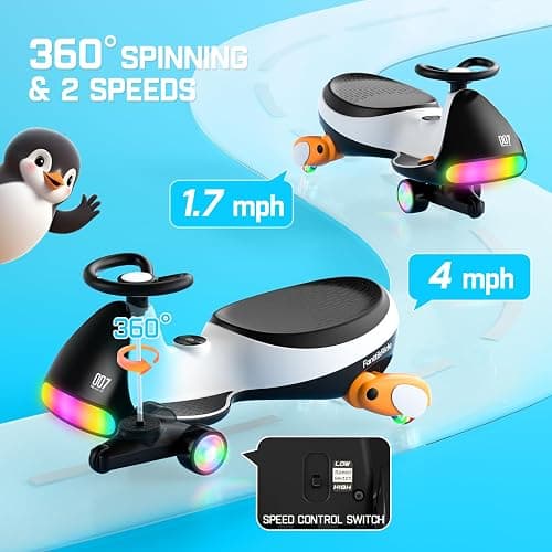 FanttikRide N7 Ultra Electric Wiggle Car with Pedal, Kids Car, MagicMute Motor Swing Car, 2 Speeds Max 4 Mph, 9 Color Modes, Digital Display, Bluetooth, for Ages 3 and Up, 150 Lbs, Penguin Black thumbnail 6