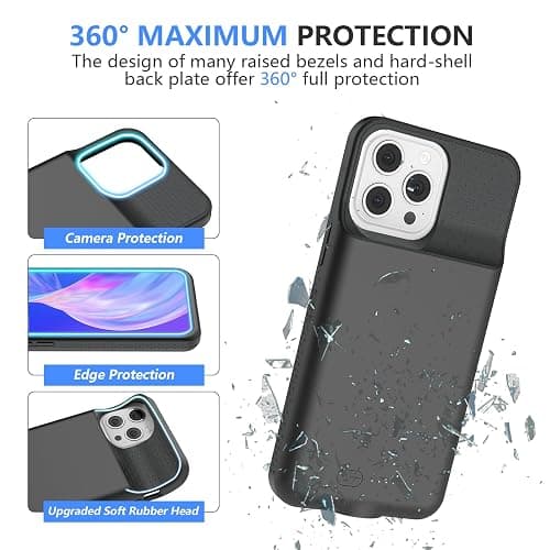GIN FOXI Battery Case for iPhone 15 Pro Max/15 Plus, 15W Fast Charging Battery Charger Case Rechargeable Real 8000mAh Ultra-Slim Anti-Fall Protection Extended Charger for iPhone 15ProMax&15Plus(6.7") - for iPhone 15 pro max/plus - Black thumbnail 8