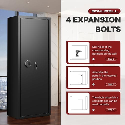 Bonusall 12-15 Gun Safe for Rifles,Fireproof Gun Safe for Rifles and Pistols,Rifle Safes for Home with Digital Keypad,Adjustable Shelves & Handgun Pockets thumbnail 7