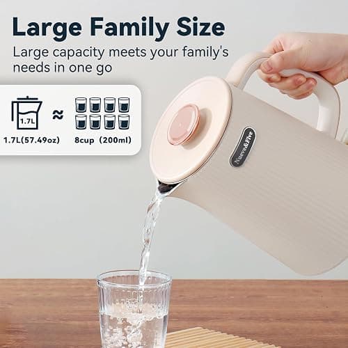 Nueve&Five 1.7L (57oz) Large Electric Kettle Perfect for 7+Cups of Tea and Coffee,2 quarts Double Wall Big Electric Tea Kettle,Auto Shut Off,1200W Hot Water Kettle Electric -Cream White thumbnail 3