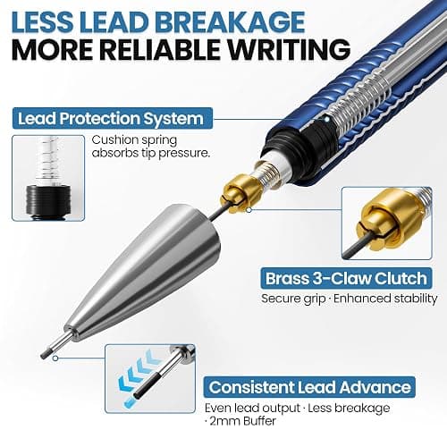 WUO 0.5 & 0.7 mm Mechanical Pencils with Eraser Pen Storage Case, 8 PCS | Metal Drafting Pencil Set, 480 HB Lead Refills, 3x4B Erasers, 11 Eraser Refills for Artist Writing Drawing Sketching thumbnail 4
