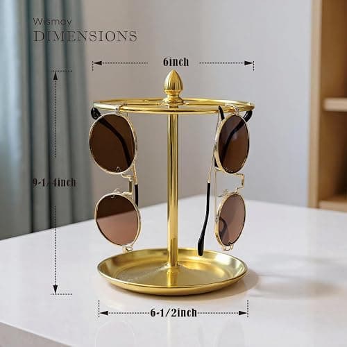 Wismay Sunglasses Organizer, Glasses Display Stand for 12 Pairs, Base Storage for Jewelry (Metal+Gold) thumbnail 3