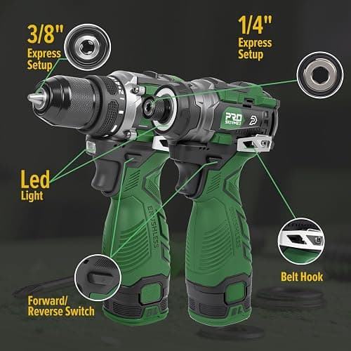 Prostormer Cordless Drill and Impact Driver Set, 17V Brushless Power Tool Kit Included 3/8” Drill & 1/4” Impact Driver with 2 Batteries, Charger, 23pcs Bits and Tool Case thumbnail 2