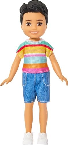 Barbie Club Chelsea Koji 6-Inch Boy Small Doll with Brunette Hair Wearing Removable Striped Shirt, Shorts & Shoes - Image 1
