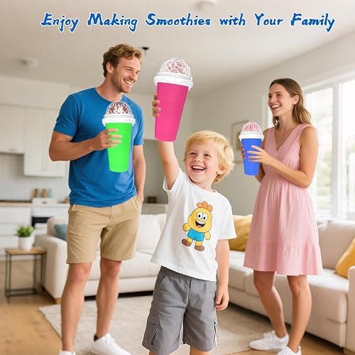3PCS Slushie Maker Cup, Quick Frozen Magic Cups for Homemade Milk Shake Ice Cream Maker, Double Layer Squeeze Slushy Maker Cup, Birthday Gifts for Mom Dad , Kids,Friends,Family (Pink+Bule+Green) thumbnail 2
