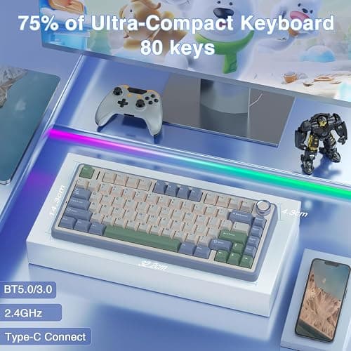 AULA F75 75% Wireless Mechanical Keyboard, Hot Swappable Creamy Keyboard, Pre-lubed Reaper Switches RGB Backlit Gaming Keyboards, 2.4GHz/Type-C/BT5.0(White & Green) thumbnail 2