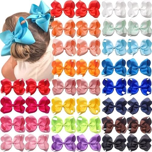 CÉLLOT Big Bows for Girls 40 PCS Grosgrain Ribbon Boutique 6 Inch Hair Bow Alligator Clips For Girls Teens Toddlers Kids in Pairs - Image 1