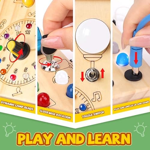 Iabedi Busy Board, Montessori Toy for 1-3 Years Old, Wooden Toddler Sensory Travel Toy, Ideal Gift for 1+ Year Old Boys (Busy Board Plus V2), Medium, Yellow - Busy Board Plus V2 thumbnail 4