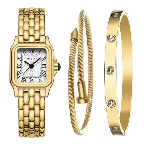 CHEETAH Women’s Gold Bangle Watch and Bracelet Set - Image 1