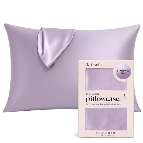 Kitsch Satin Pillowcase with Zipper for Hair & Skin, Softer Than Silk Pillow Cases Queen, Wrinkle-Free, Smooth and Cooling Satin Pillow Covers, Standard Size 19"x26" - Lavender - Image 1