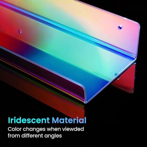 upsimples 4 Pack Acrylic Shelves for Wall Storage, 15" Floating Bookshelves for Kids, Nail Polish Holder, Perfume Display Shelf Organizer for Bathroom, Bedroom, Living Room, Iridescent - 4 - Iridescent thumbnail 4