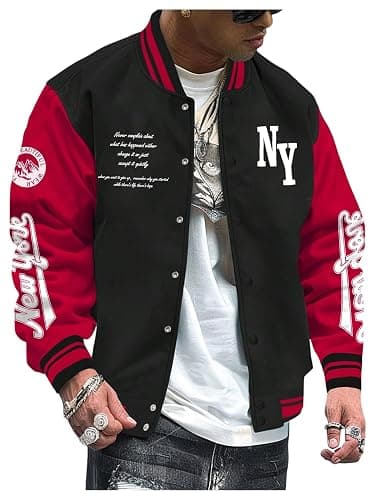 SOLY HUX Men's Varsity Jacket Color Block Letter Graphic Long Sleeve Baseball Jacket Bomber Coat - Image 1