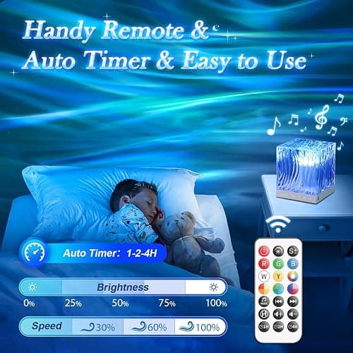 Crystal Lamp for Bedroom, 15 White Noise Machine Room Lights for Bedroom, Bluetooth Music Night Light Projector, RGB Aurora Ocean Light Projector, Remote Dimmable Crystal Table Lamp,Teen Girls Gifts thumbnail 5