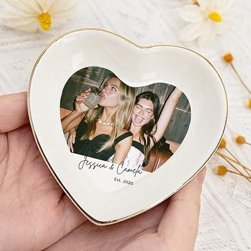 Chillever Custom Photo Besties Ring Dish, Friendship Plate, Personalized Jewelry Holder, Bestie Picture Trinket Tray, Besties Gifts, Gifts for Best Friend BFF, Home Decorations, Birthday, Anniversary thumbnail 3