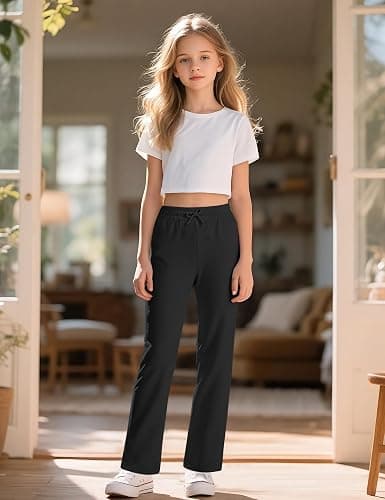 NUMYEAN Girls Sweatpants Straight Leg French Terry Joggers Baggy Sweatpants for Teen Girls Size 7-14Y thumbnail 3