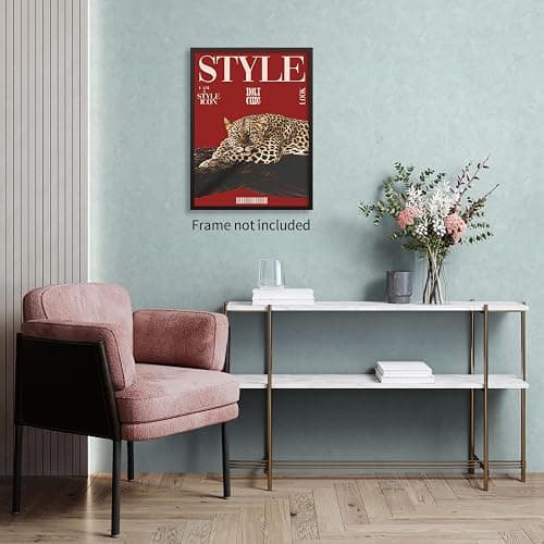 rumlud Red Cheetah Wall Art Vintage Trendy Cool Y2k Leopard Style Posters Funky Magazine Aesthetic Cover Canvas Prints for Living Room Bedroom Dorm Wall Decor 12X16 inch Unframed thumbnail 6