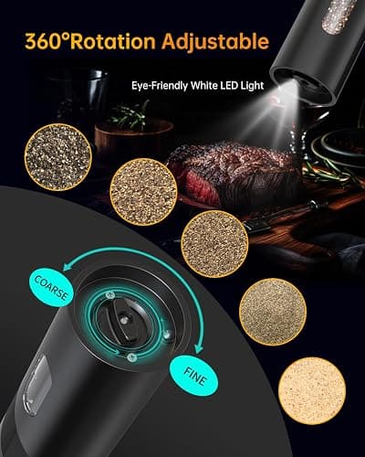 CIRCLE JOY Electric Rechargeable Salt and Pepper Grinder Set Top-Refill Automatic Pepper Mill Grinder with Charging Base, Adjustable Coarseness, Easy Filling Larger Capacity with Led for Home Kitchen thumbnail 4
