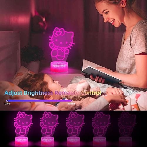 LOUHH Kitty Night Light, 3D LED 16 Color Intelligent Remote Control Lamp for Christmas Gifts Children's Room Decoration Holiday Gifts thumbnail 4