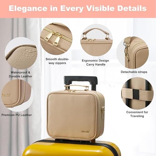 Mocado Travel Makeup Bag with LED Lighted Mirror,Travel Makeup Organizer,Makeup Case with 3 Color Lighted Setting and 10x Magnifying Mirror,Portable Storage and Adjustable Dividers Makeup Box(Khaki) thumbnail 2