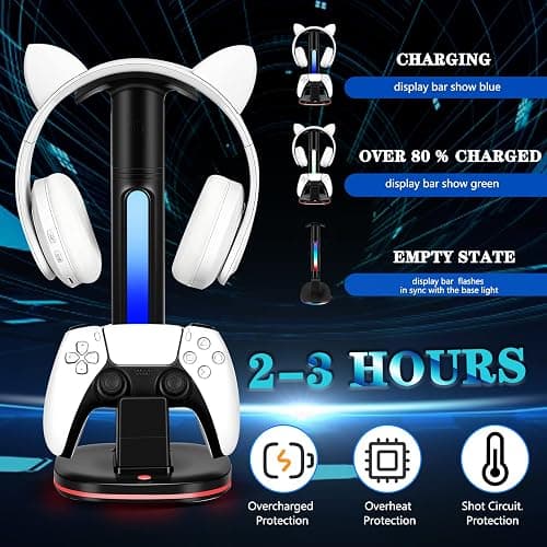 JDGPOKOO PS5 Controller Charging Station with RGB Headphone Stand, PS5 Controller Charger Holder with 2 USB Port, Headset Stand for PlayStation 5 & DualSense Edge Controllers Charging Dock thumbnail 2