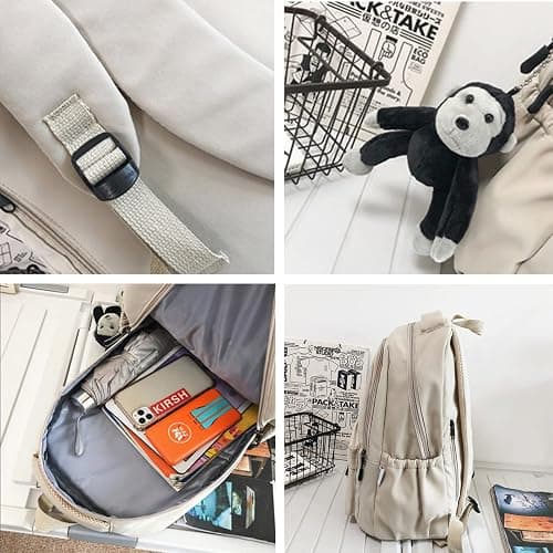 Aesthetic Backpack Cute Backpack for School College Backpack Large Capacity Bookbags for Girls Women Students Casual Travel Daypacks Solid Color(Black) thumbnail 4