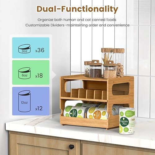 Teamkio Can Organizer for Pantry, Bamboo Pantry Organizer, 2 Tier Stackable Can Storage Rack Ideal for 36 Human and Pet Food Cans(FIFO) thumbnail 4