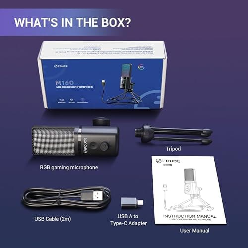 FDUCE Gaming USB Microphone for PC,RGB Condenser Computer Mic with Tripod Stand,Quick Mute,Gain Control,Cardioid Mic for Streaming, Podcast, Twitch, YouTube, PC, Computer, PS5, (M160) thumbnail 6